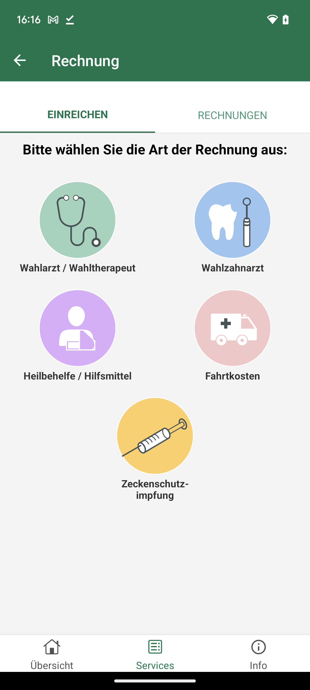 Rechnung einreichen Auswahl